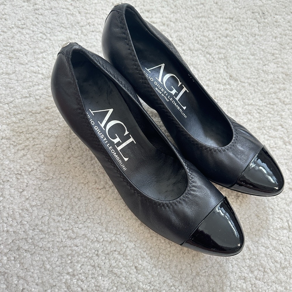 AGL Vero Cuoio Attilio Giusti Leombruni N152015 Black Shoes Size 37.5 Italy Made